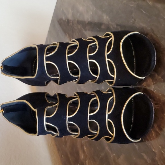 *SALE* Sergio Rossi black and gold caged bootie heels - Picture 3 of 11